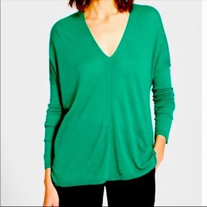 VINCE Double V Neck Oversized Green Sweater XS